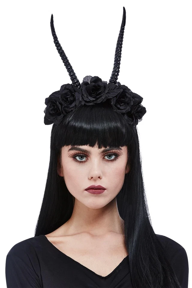 Dämonenhorn Blumen Haarband Deluxe Damen Halloween Kostüm Zubehör - Bild 1 von 1