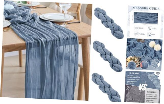 3PCS Table Runner Cheesecloth 10FT Boho Gauze Fabric Rustic 3 PACK Dusty Blue