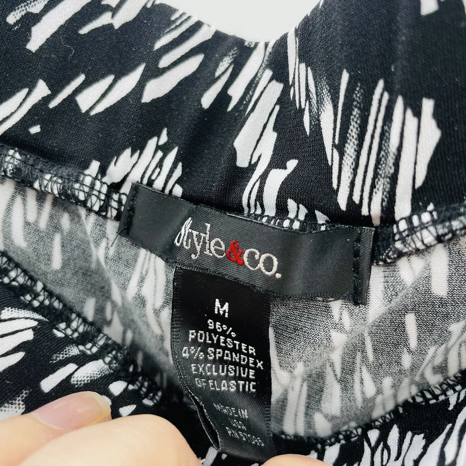 Style & Co Womens Size Medium Printed Pull On Stretch Knit Wide Leg Pants Black - Image 4 of 4