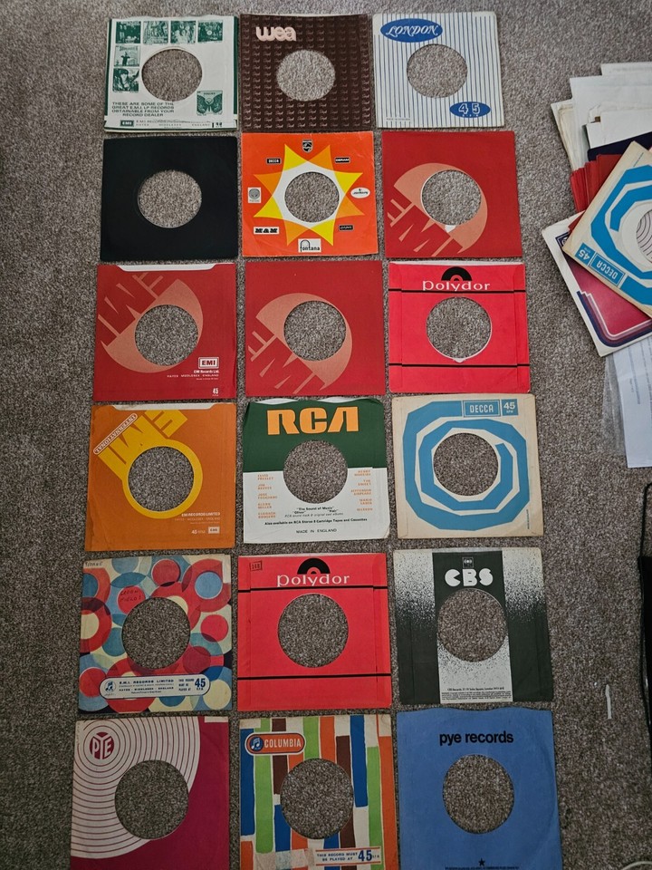 JOB LOT OF 80 x OLD VARIOUS 7” VINYL RECORD COMPANY COVERS SLEEVES 1960