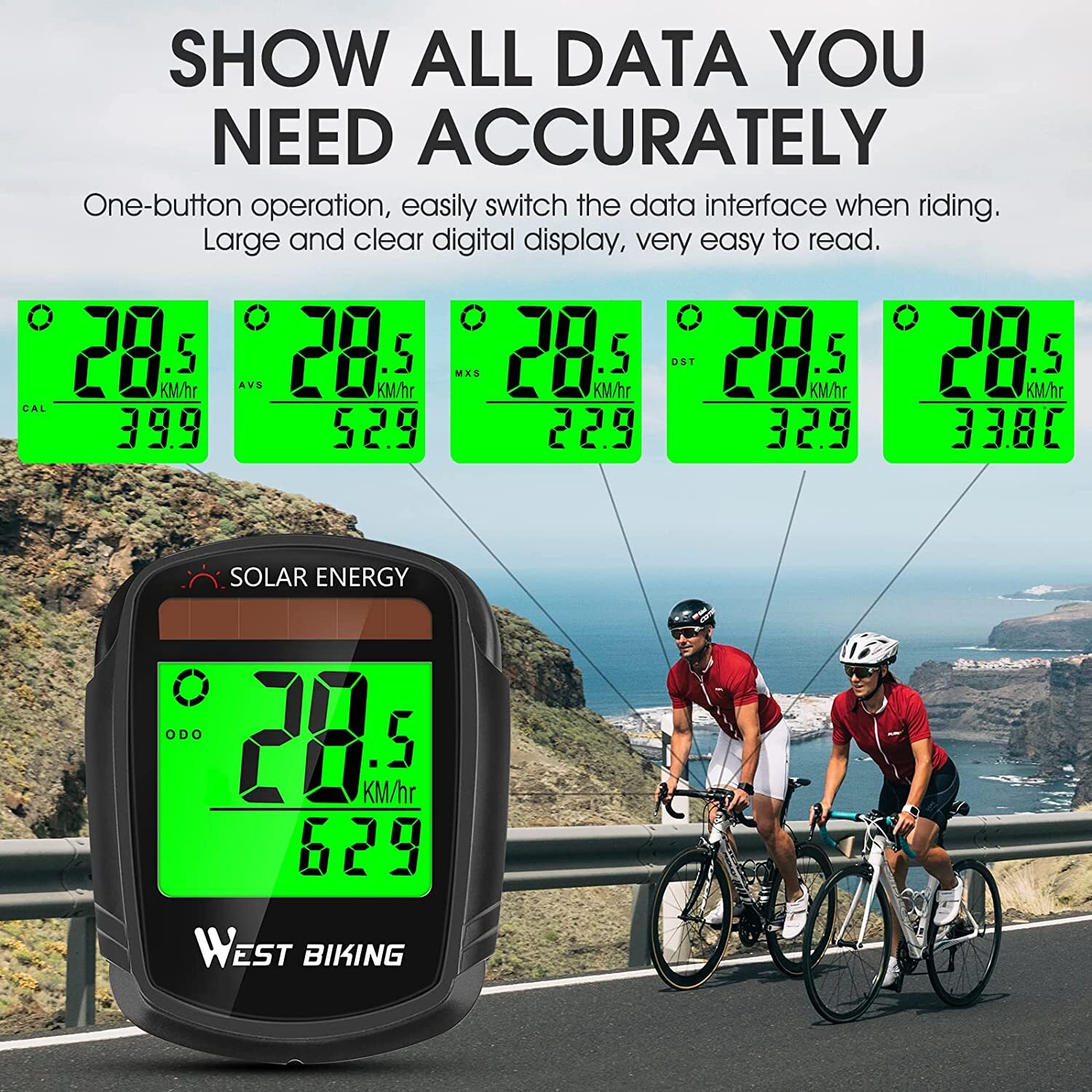 Solar Wireless Bike Computer Speedometer Odometer Speedo Pedometer