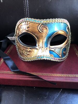 Hand Painted Masquerade Mask Made in Venice Italy for Pier 1 Imports Green/ Gold