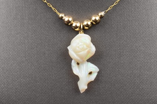14K YG Chain w/ Gold Beads & Carved Rose Australian Opal 16" - 2.8g Gold - Picture 11 of 15