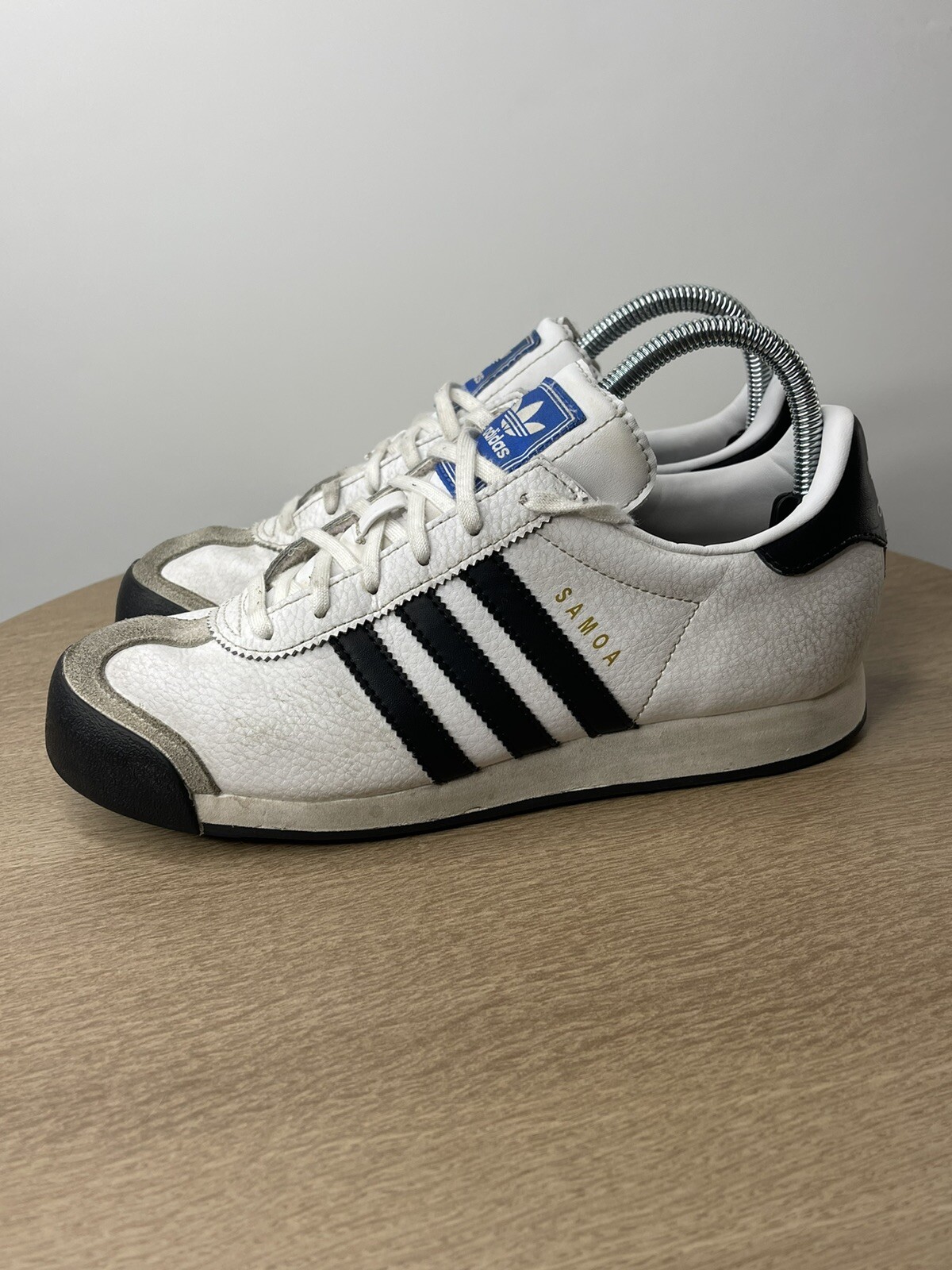 Adidas Samoa Logo White Leather Black Stripes Sneaker… Gem