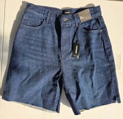 NWT! EXPRESS Size 8R Women's Blue Midi High Rise Jean Shorts 100% Cotton