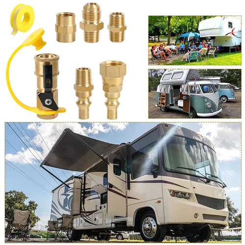 7Pcs RV Propane Quick Connect Fittings Adapter Valve Kit 3/8” Flare X 1/4” NP US - Picture 4 of 20
