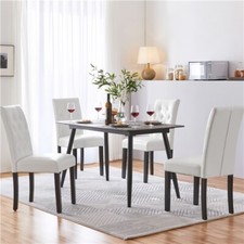 Set of 2 Dining Chairs Faux Leather Kitchen Side Chair High Back Soft Seat White