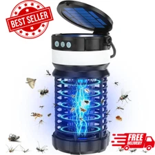 Outdoor Solar Bug Zapper, Rechargeable Mosquito Killer with LED Lamp