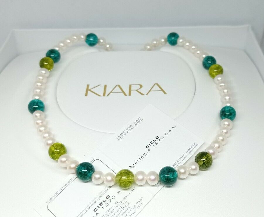 Perlen Gewachsen, Halskette Frau 42Cm, KIARA Himmel Venezia, Quarz Grün Smaragd