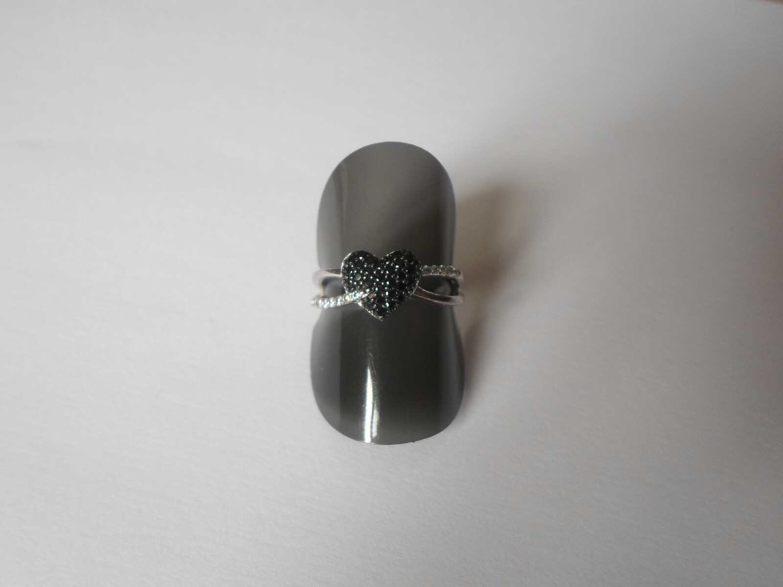 solid silver ring, cross, heart, black and white … - image 10