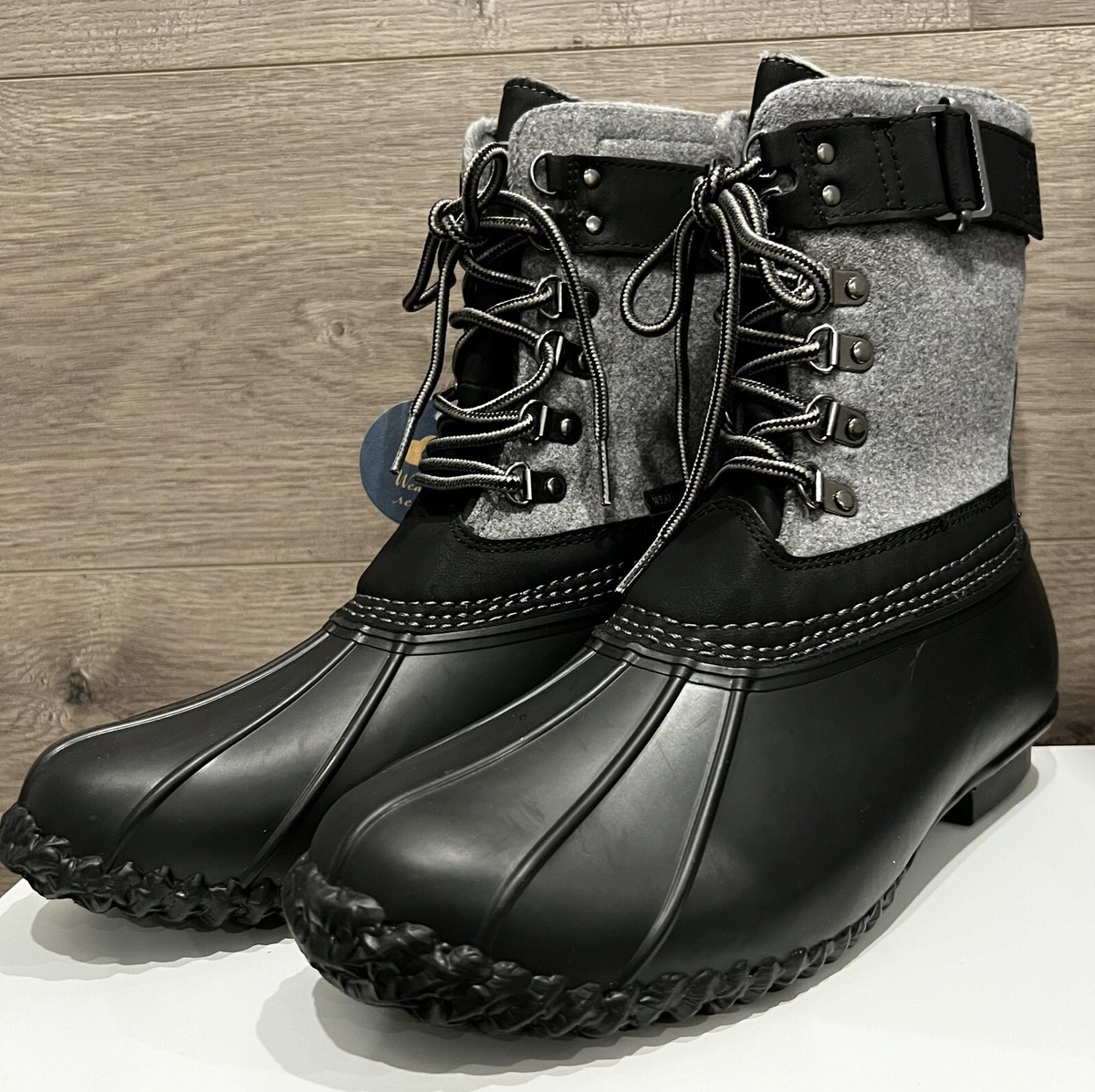 Shoes Womens Black Duck Shoes JBU Women's Duck Boots Lace Up Snow