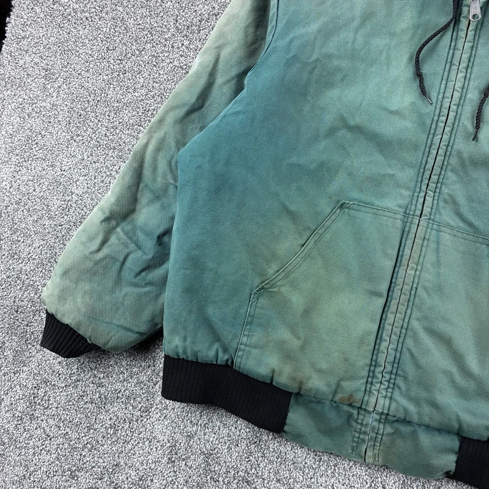 Chaqueta De Colección Polar King By Key Para Hombre 2XL Verde Desteñida Capucha Acolchada Lona Foto 3 de 4