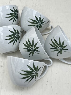 Set of 6 Vista Alegre Bali Coffee Tea Cups Leaf Design Discontinued HTF Portugal
