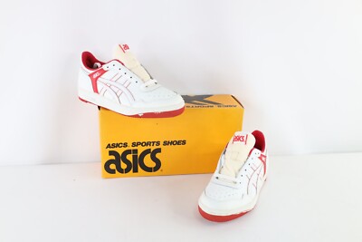 NOS Vintage 90s Asics Mens Size 10 Spell Out Outrage Lo Sneakers Shoes White Red