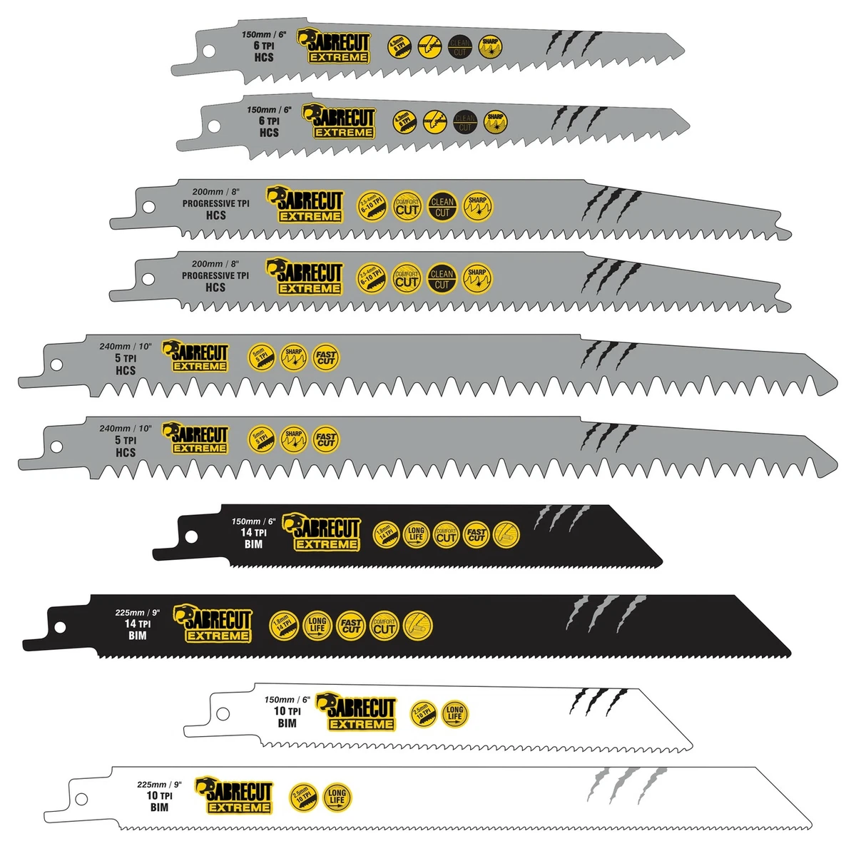 10 SabreCut Reciprocating Saw Blades Universal For Wood and Metal