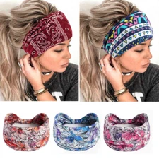 Butterfly Print Wide Headband Boho Elastic Hair Band Yoga Sport Turban Headwear✲