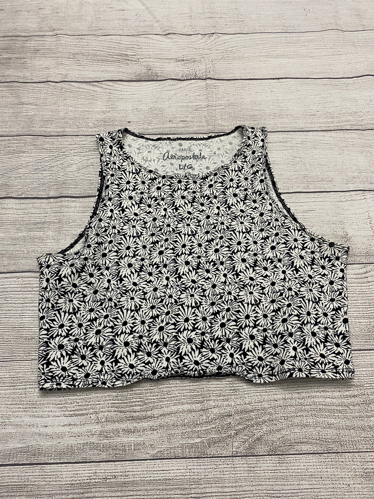 AEROPOSTALE Crop Top Tank Sleeveless Stretch Floral Black White Large-image
