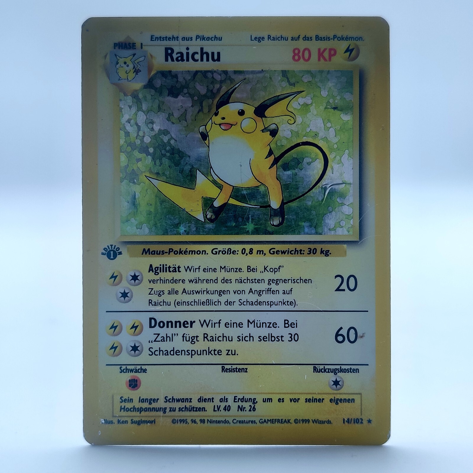 1st Edition German Holo Raichu 14/102 - Pokemon Base Set Rare Card