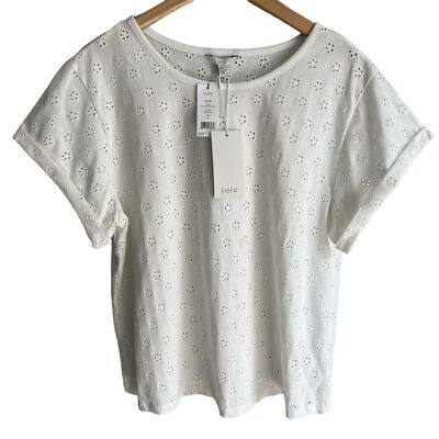 JOIE Dakara Eyelet Blouse Womens Large Porcelain White Short Sleeve Cottage Top
