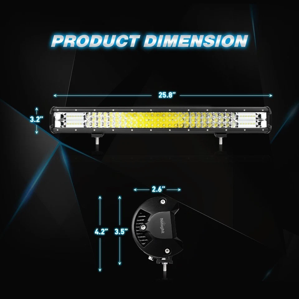 Barra de luz LED Nilight 26" polegadas 360W combo ponto de inundação fileira tripla para caminhão ATV SUV - Imagem 2 de 4