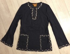 Tory Burch Beaded Swim Caftan Beach Cover Up Mini Dress Tunic Size 6 XS/SM Navy