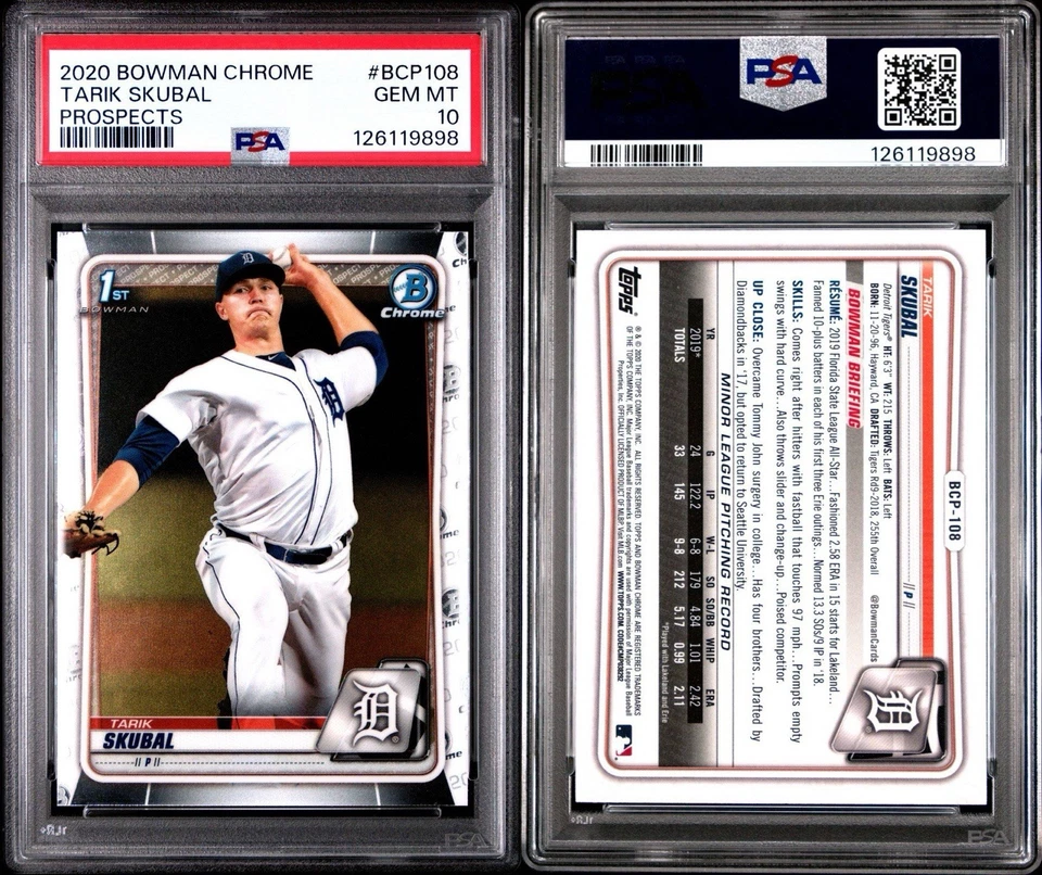 2020 BOWMAN CHROME PROSPECTS #BCP108 TARIK SKUBAL 1st RC PSA 10 DETROIT TIGERS - Image 3 of 3