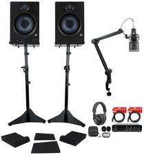 2 Presonus Eris 5BT 2nd Gen 5" Studio Monitors Interface Mic Headphones Stands