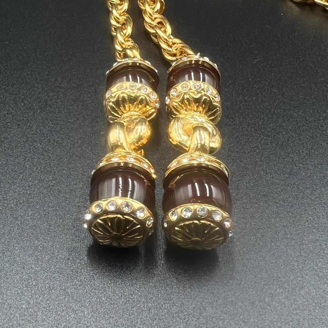 Chanel Vintage Gold Gripore Necklace Brown Stone Used thumbnail 4