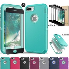 For iPhone 7 / 7 Protective Rugged Case Shockproof Cover / 4x Tempered Glass