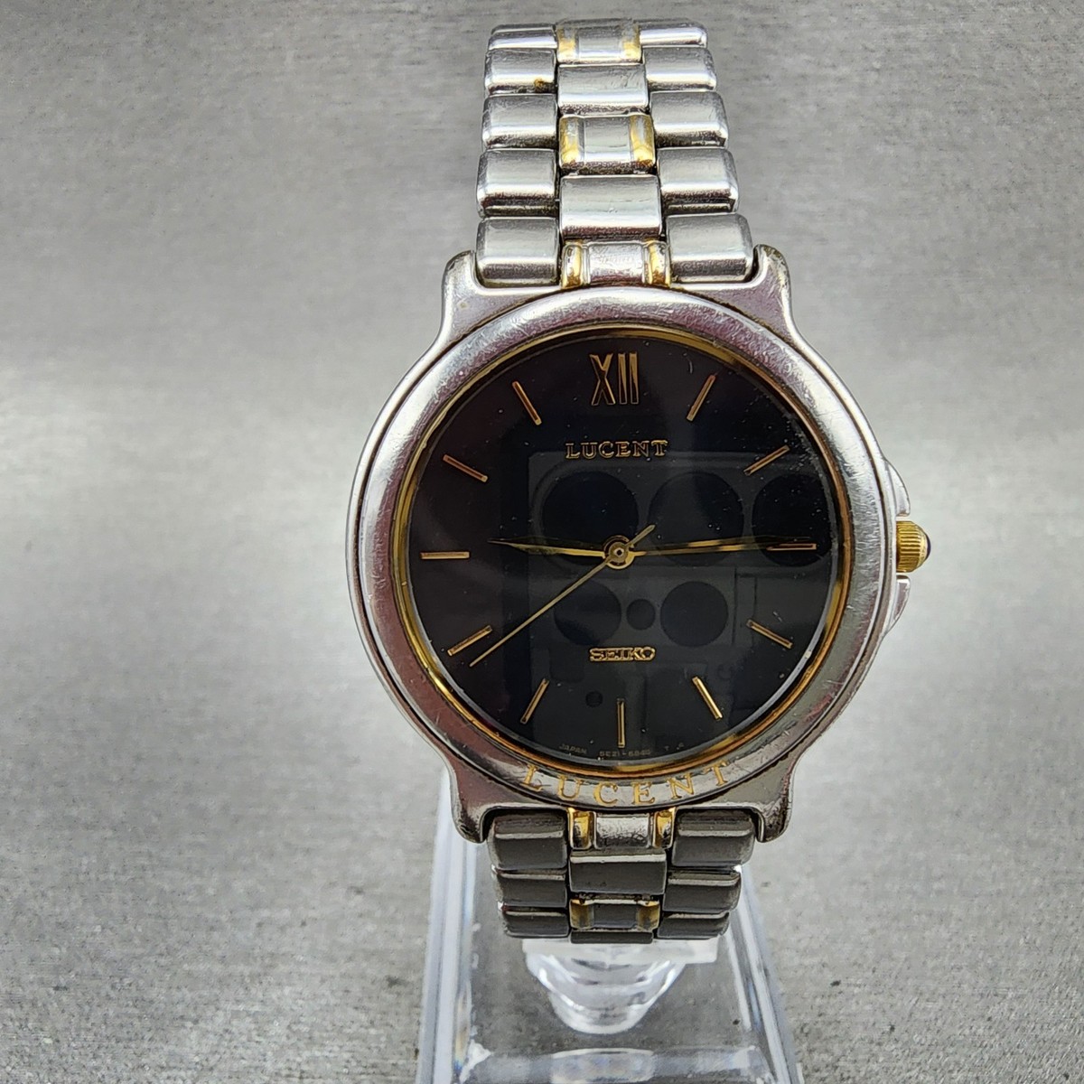 Seiko Lucent Watch Men 31mm Blue Dial Two Tone Round 5e21-6b80 New