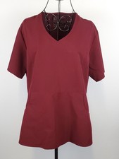 FIGS Women's Size Large Burgundy Aburi Fitted V-Neck Scrub Top Pockets EUC