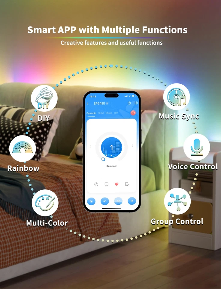 RGB Smart IC COB LED Strip Light USB 5V 6.56ft/2m,Work with Alexa/Google Assi... - Image 2 of 4