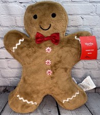 Martha Stewart Faux Fur Gingerbread Man Peppermint Buttons Red Bow Tie Pillow