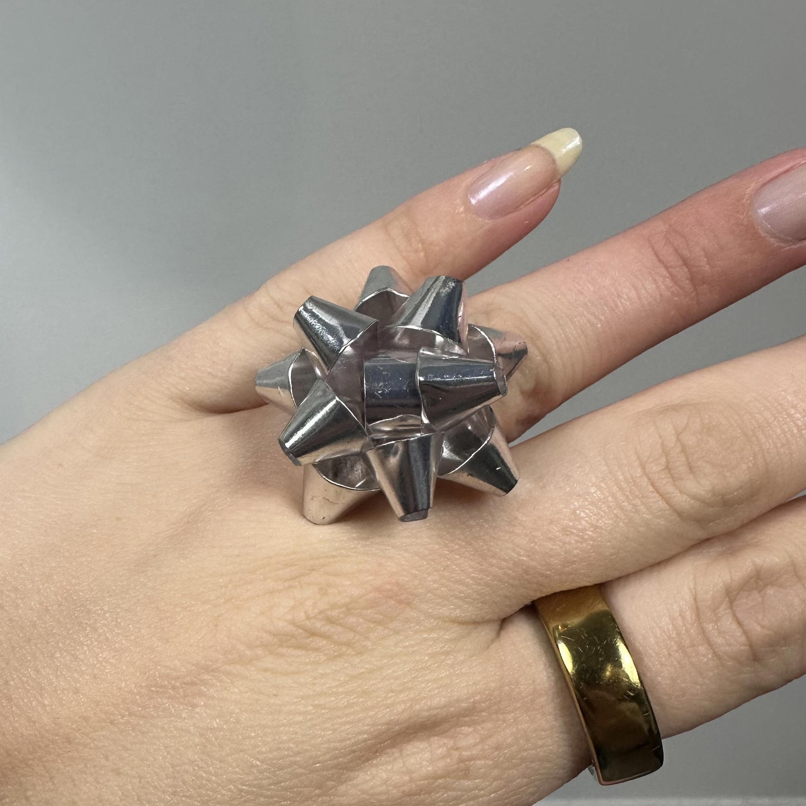 Silver Toned Stretch Present Bow Ring - image 1