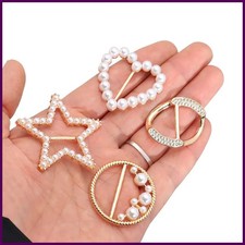 Women Rhinestone Scarf Ring Oval Flower Shawl Buckle Brooch Clip