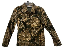 Vintage Women’s Erin London Blazer Jacket Velvet Green Rustic Floral Size M