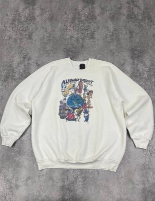 Screen Stars Vintage CGraphic Sweatshirt Cartoon Print Crewneck White Size Med 