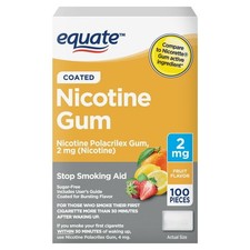 Equate Coated Nicotine Gum 2 mg, Fruit Flavor, Stop Smoking Aid, 100 Count,