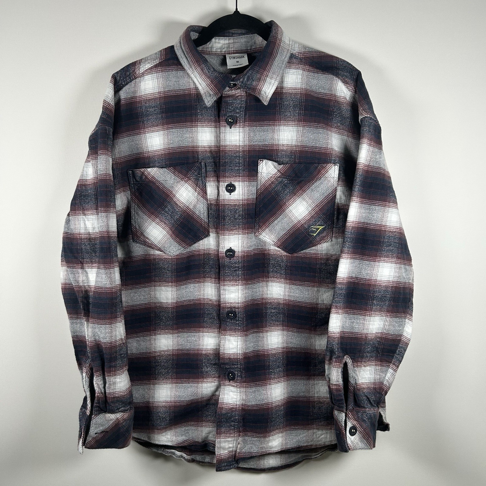 Gymshark Flannel Shirt Mens Medium Plaid Button Up Heavy Cotton Logo Shacket