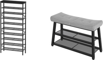 10-Tier Shoe Rack with Bench - Holds 40 Pairs, Space-Saving Organizer