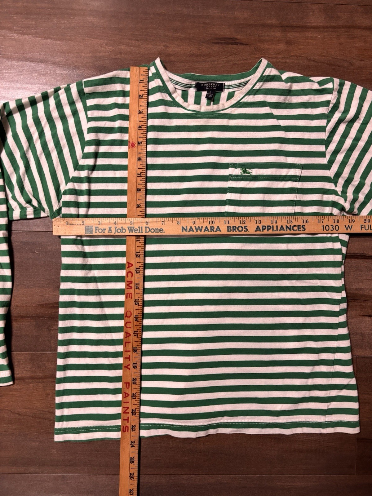 Burberry London Women’s Striped Long Sleeve Size Lg Green/White thumbnail 6