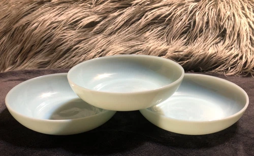 VTG. Fire King Turquoise Soup Bowl 6.5" Anchor Hocking Milk Glass Rare-Set of 3