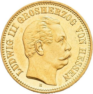 FITZ Kaiserreich Hessen Ludwig III. 1848 1877 5 Mark 1877 H Gold °DMN195