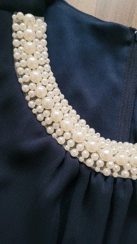 Orsay Kleid Dunkelblau Perlenimitat Kragen 40 M Chiffon Hochzeit Geburtstag - Bild 15 von 19