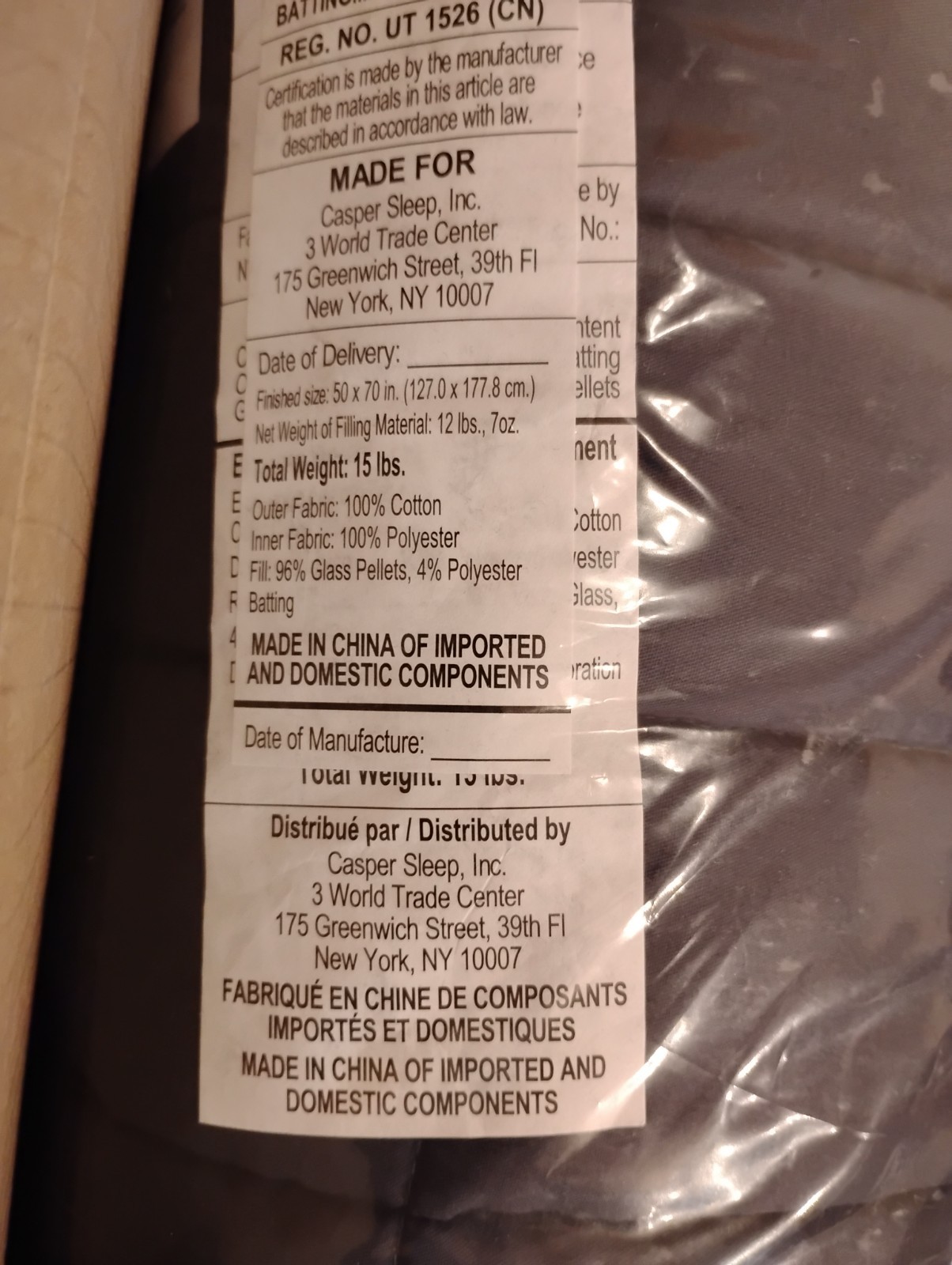 Blanket, Casper 15 Pound Weighted Blanket Indigo Throw