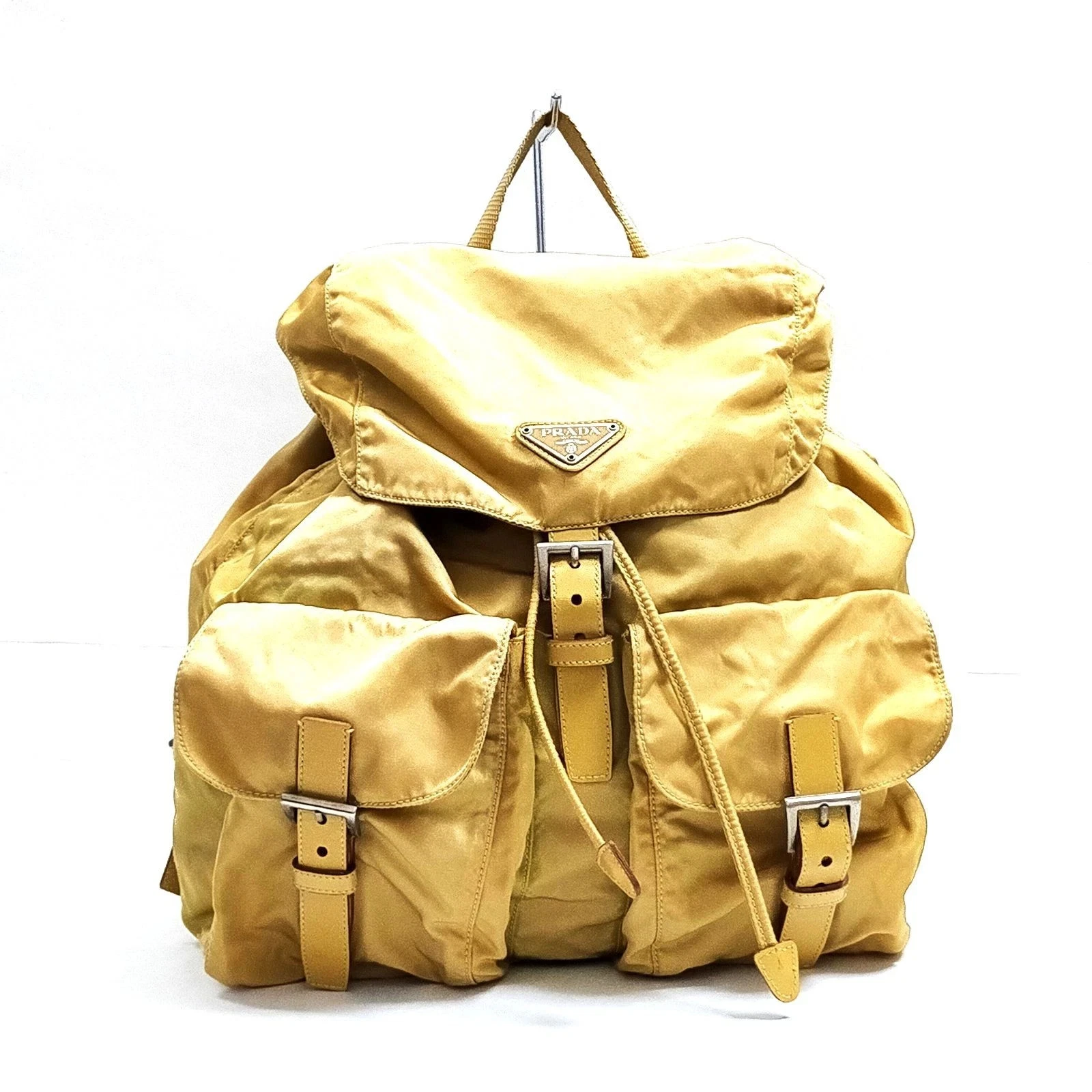 Autentico Zaino Prada Triangolo Logo Nylon Pelle Oro Borsa Italia