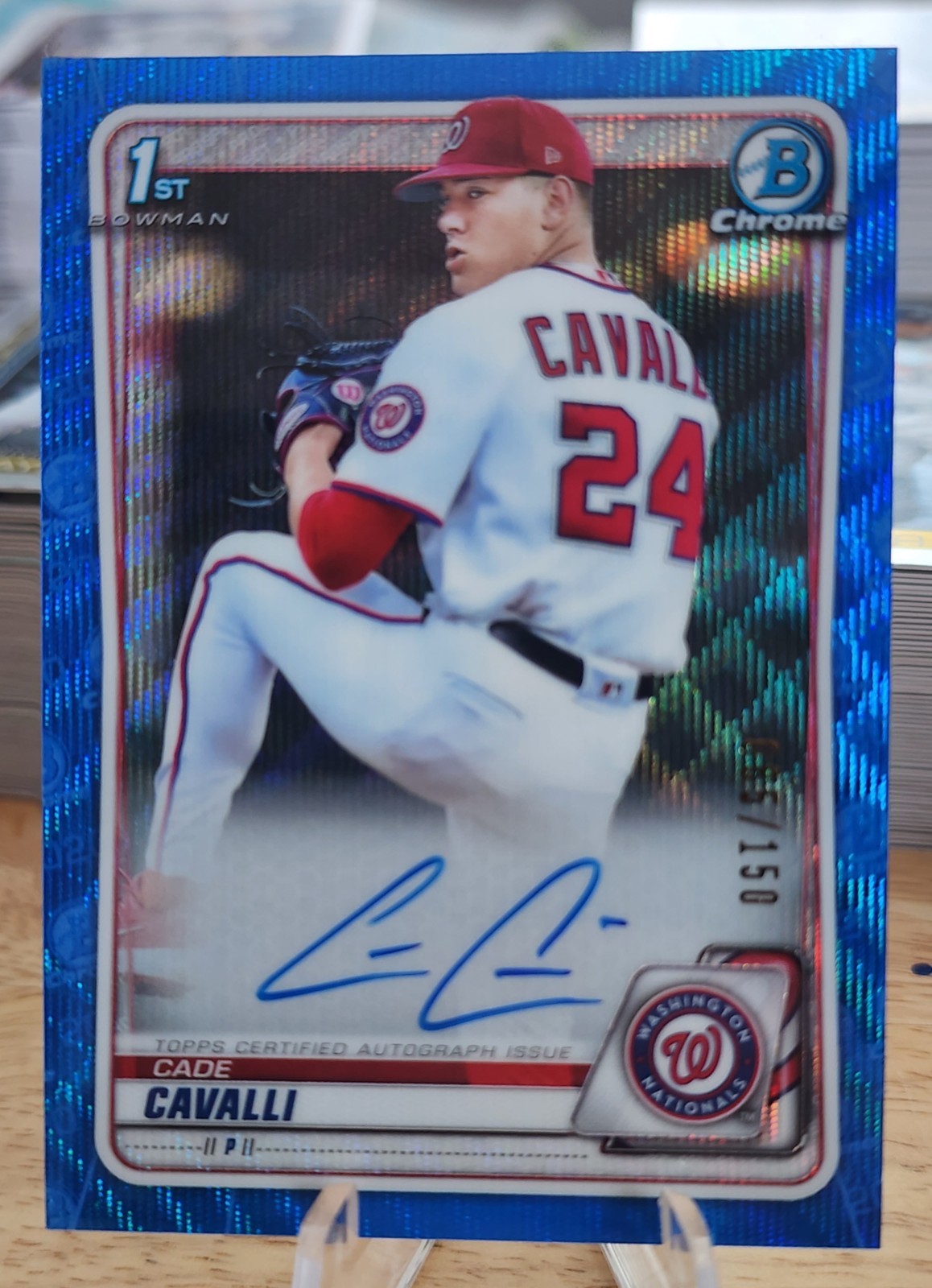 2020 BOWMAN CHROME CADE CAVALLI NATIONALS BLUE WAVE REFRACTOR AUTO /150