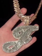 4CT Baguette Cut Moissanite Custom Letter Charm Pendant 14k Rose Gold Plated