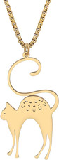 Stainless Steel Animal Cat Necklace Pendant for Women 18K Gold Silver Plated Cut
