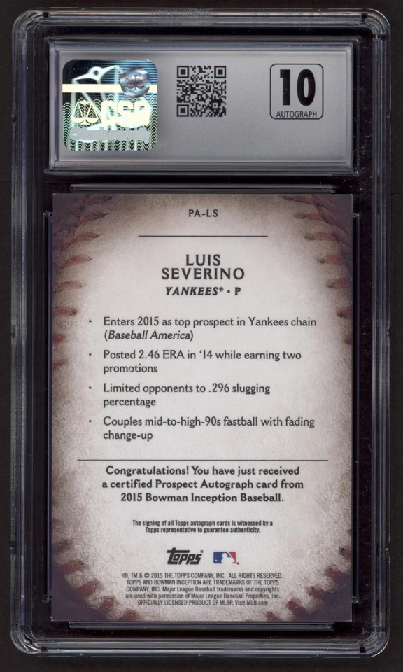 2015 Luis Severino Bowman Inception   Auto  RC  CSG 8.5/10   #PA-LS (G1108) - Image 2 of 2
